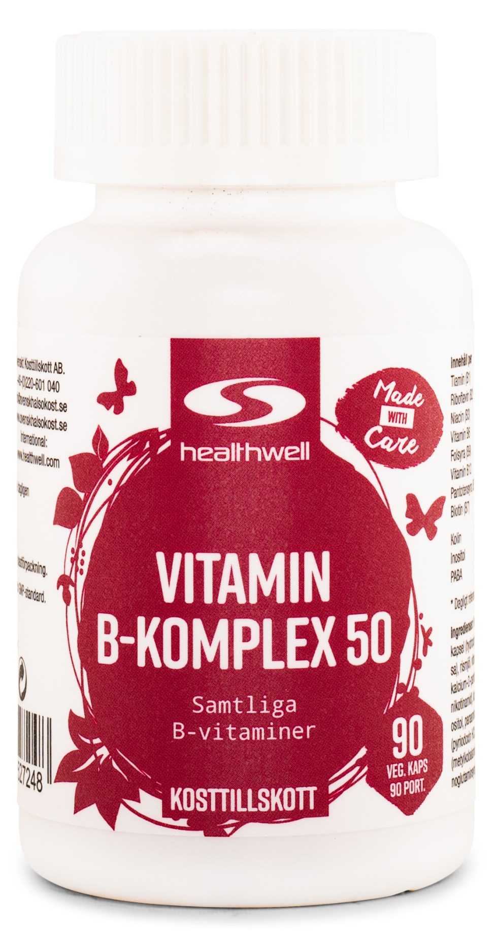 Healthwell Vitamin B Komplex 50 Viktiga B vitaminer Svensk Hälsokost