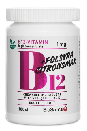 Miniatyrbild BioSalma B12-vitamin 1mg + Folsyra , 100 tabl