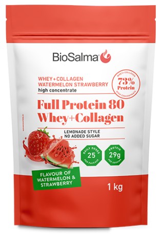 Miniatyrbild BioSalma Full Protein 80 Whey+Collagen, Watermelon Strawberry, 1 kg
