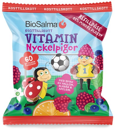 Miniatyrbild BioSalma Multivitamin Nyckelpiga, Hallon/Bl�b�r/Apelsin, Refill - 60 Gummies