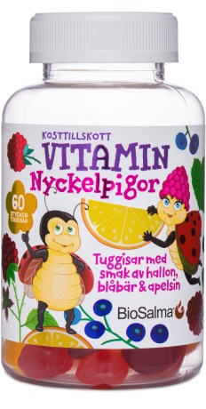 Miniatyrbild BioSalma Multivitamin Nyckelpiga, Hallon/Bl�b�r/Apelsin, 60 Gummies