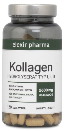 Miniatyrbild Elexir Pharma Kollagen Hydrolyserat Typ I,II,III, 120 tabl