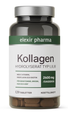 Miniatyrbild Elexir Pharma Kollagen Hydrolyserat Typ I,II,III, 120 tabl