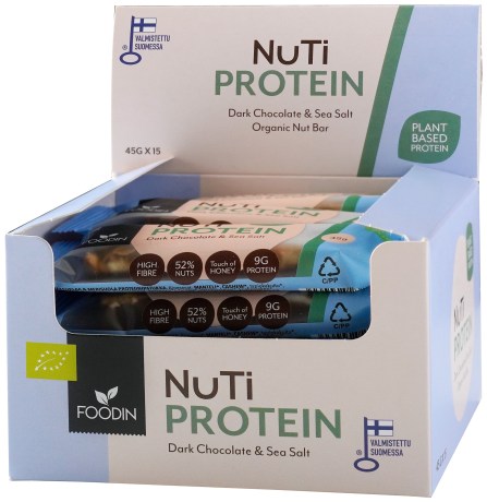 Miniatyrbild Foodin NUTI Protein Bar Organic, Dark Chocolate & Sea Salt, 15-pack