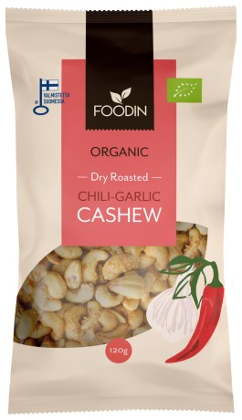 Miniatyrbild Foodin Organic Dry Roasted Cashews, Chili-Garlic, 120 g