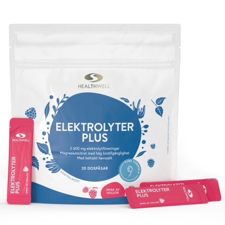 Miniatyrbild Healthwell Elektrolyter Plus, Hallon, 20-pack