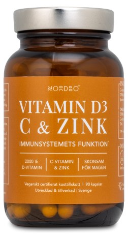Miniatyrbild Nordbo Vegan D3, C-vitamin & Zink, 90 kaps