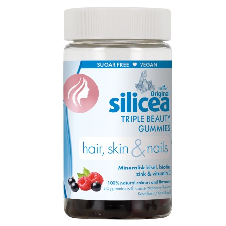 Miniatyrbild Original Silicea Triple Beauty Gummies Hair Skin Nails, Svartvinb�r/Hallon, 60 Gummies